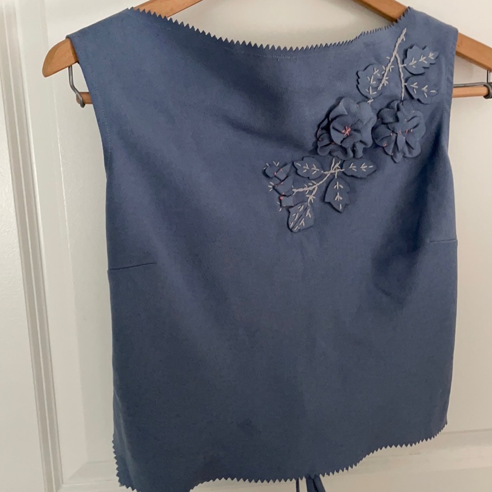 BCBG faux suede top with appliqué